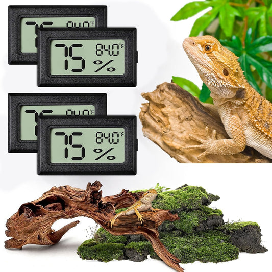 Reptile Thermometer and Humidity Gauge,4PCS Digital Adhesive Reptile Hydrometer Thermomete Tank Accessories Pet Supplies for Tortoise Habitat,Chameleon Cage,Iguana,Tree Frog Terrarium