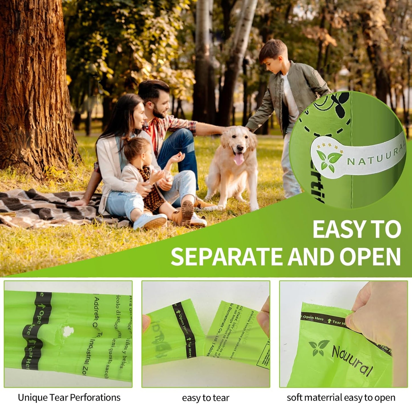 Certified Compostable Dog Poop Bags-270Bags 18Rolls, Poop Bags for Dogs Made of Cornstarch - ASTM D6400 By USA, Leakproof Easy Open, Unscented Dog Waste Bags (Green)