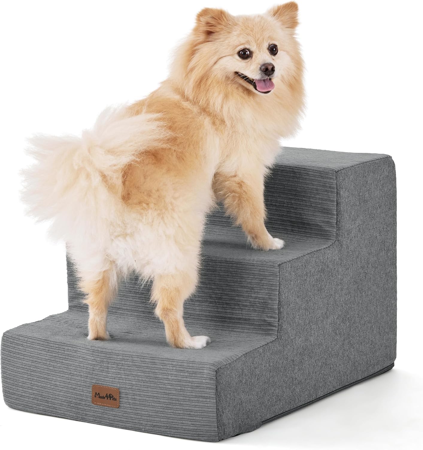 Made4Pets Dog Stairs for Small Dogs, Extra Wide Dog Steps for Bed Couch Sofa and Chair, 35D Foam Pet Steps for Small Dogs and Cats, Non-Slip Bottom Pet Stairs, Grey, 3 Steps