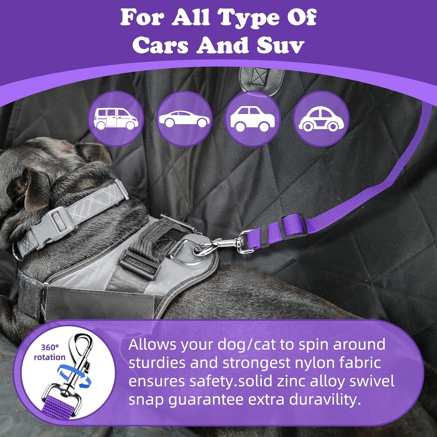 BWOGUE Pet Dog Cat Seat Belts, Car Headrest Restraint Adjustable Safety Leads Vehicle Seatbelt Harness (1 Pack)