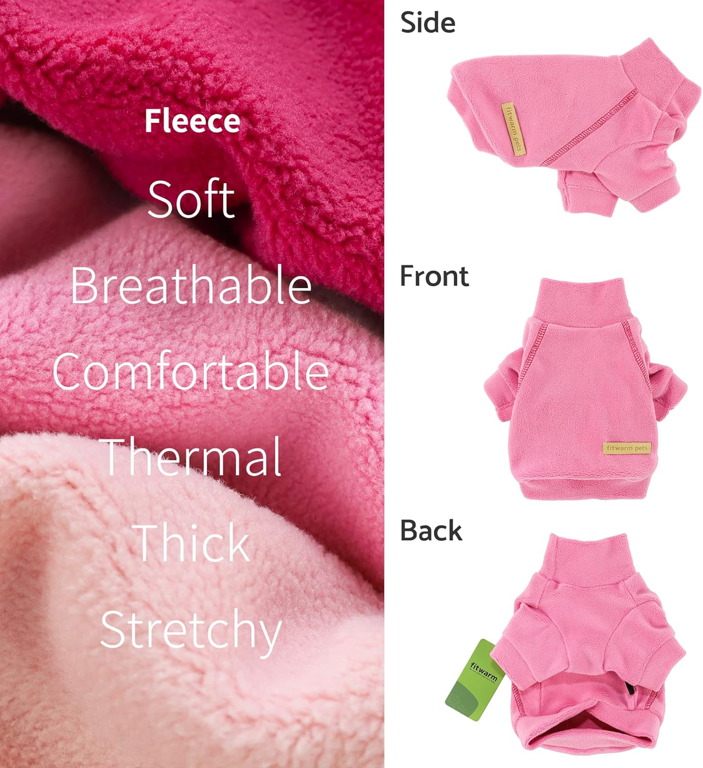 Fitwarm 3 Pack Classic Fleece Dog Sweater, Turtleneck Dog Sweatshirt, Dog Winter Clothes for Small Dogs Girl, Pet Pullover Jumper, Cat Apparel, Pink, Rose, Baby Pink, Medium