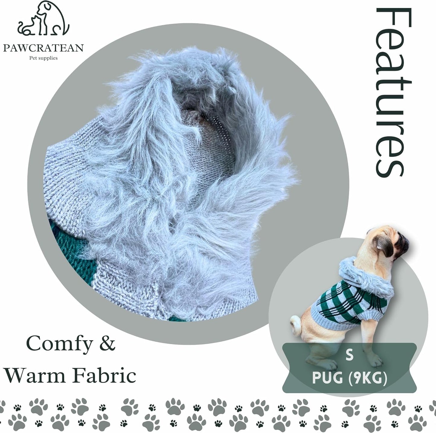 Cute Sweater for Dogs and Cats Soft Flannel Pet Outfit Warm and Cozy Animal Hoodie Small to Large Pet Clothes for Halloween Parties and Everyday Wear (Small, Green Checkered with Hat)