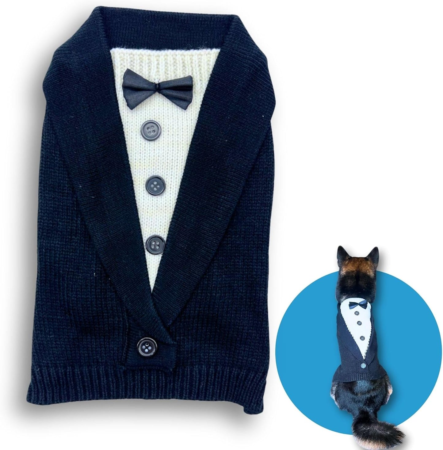 Cute Sweater for Dogs and Cats Soft Flannel Pet Outfit Warm and Cozy Animal Hoodie Small to Large Pet Clothes for Halloween Parties and Everyday Wear (X-Small, Black Bowtie)