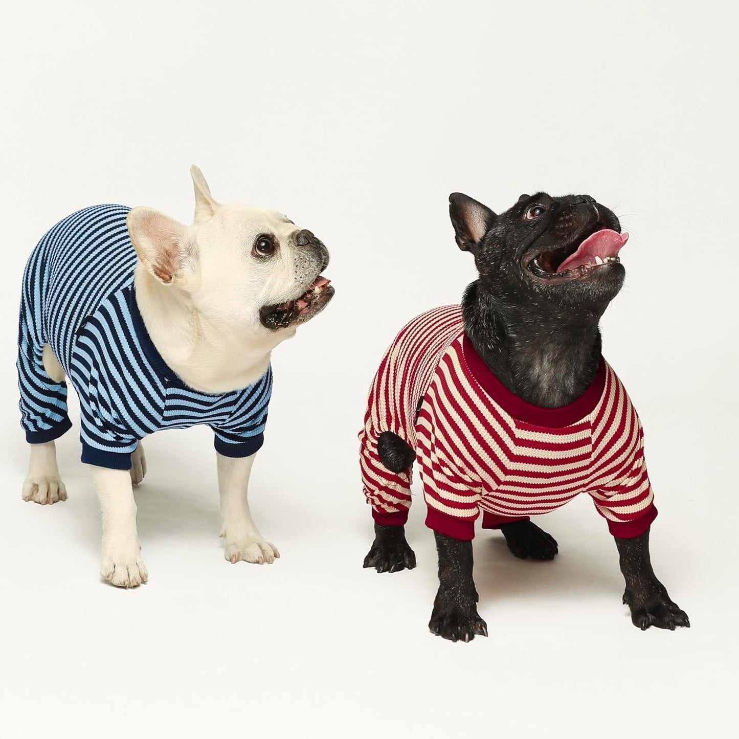 Fitwarm Red and White Striped Dog Pajamas, Waffle Dog Clothes for Small Dogs Girl Boy, Puppy Onesie with Feet, Pet Christmas Outfit, XXL