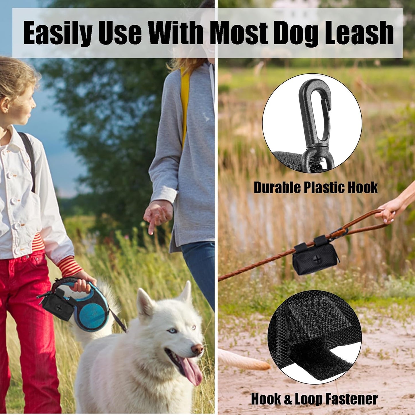 Dog Poop Bag Holder for Leash Attachment Dog Poop Bag Dispenser Dog Waste Bag Dispensers Dog Poop Bag Holders Fit Dog Leash Accessory With Hand Free Holder Carriers, Black