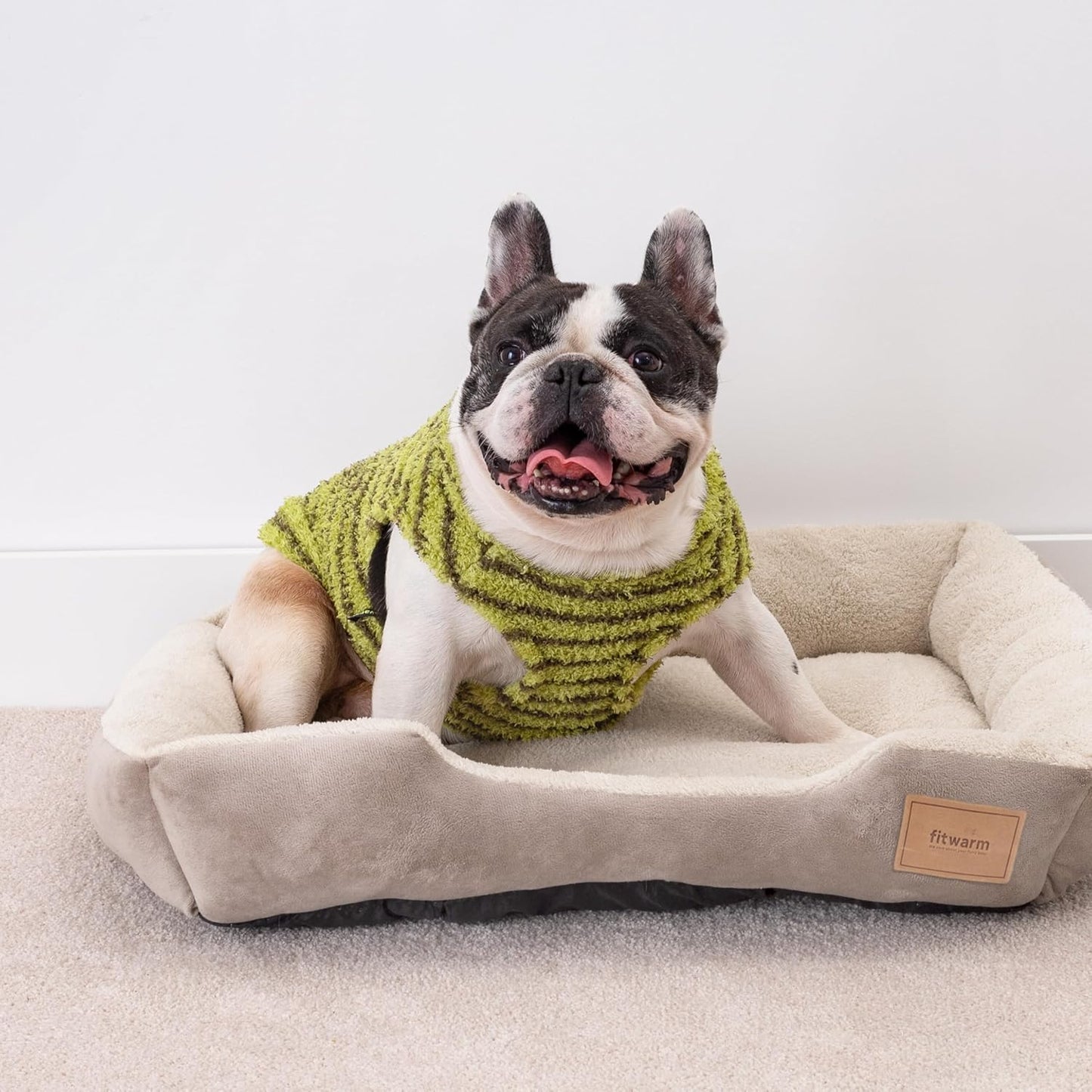 Fitwarm 2 Pack Striped Fleece Dog Sweater, Warm Winter Clothes for Small Dogs Boy Girl, Fuzzy Pet Outfit, Sky Blue, Olive Green, Large