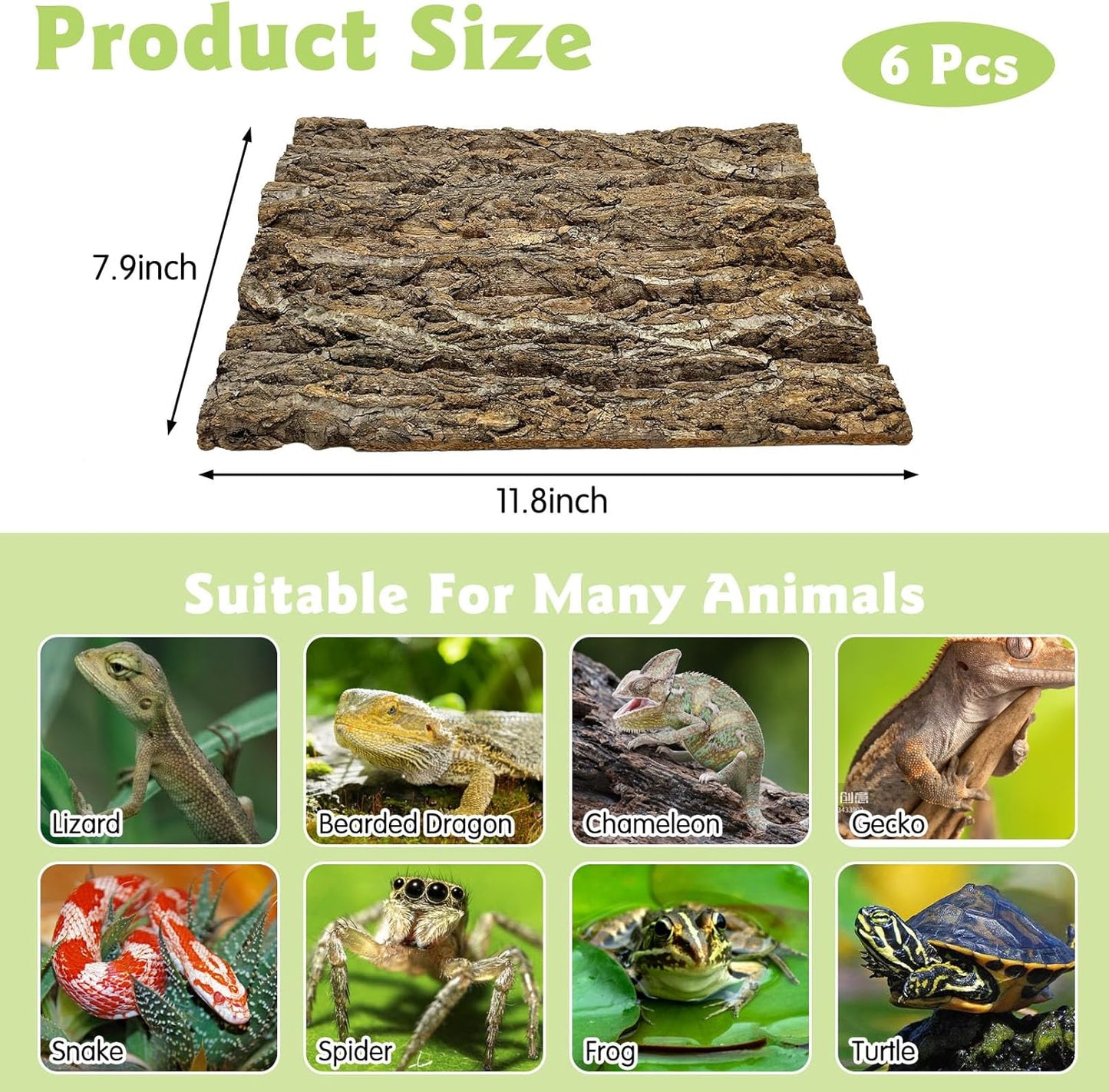 kathson 6Pcs Cork Tile Background Bark 11.8”Lx7.9”W Reptile Tank Background Terrarium Backdrop Wall Decor Natural Reptile Climbing Mat for Spider Gecko Lizard Chameleon Bearded Dragon Turtle Snake