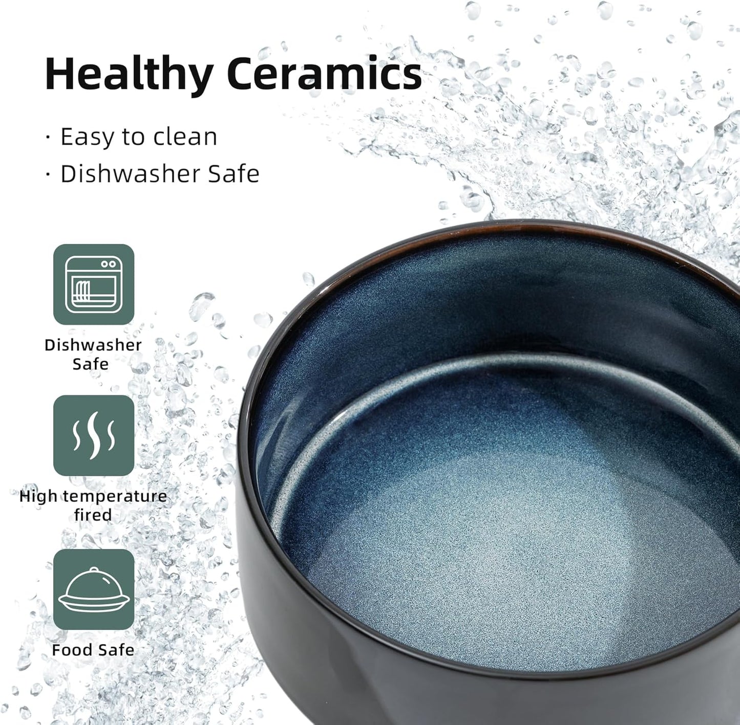 Ceramic 7.3inch Dog Bowl, Food and Water Bowl for Medium Breed Dog, Pet Feeder for Replacement (Single Bowl, Starry Sky)