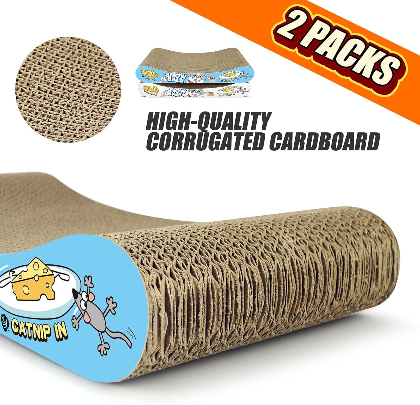 TTCAT Cat Scratching Pad, 2 Pack Corrugated Cat Scratcher Cardboard, Bone Type Durable Cat Scratching Board Reversible with Catnip for Furniture Protection…