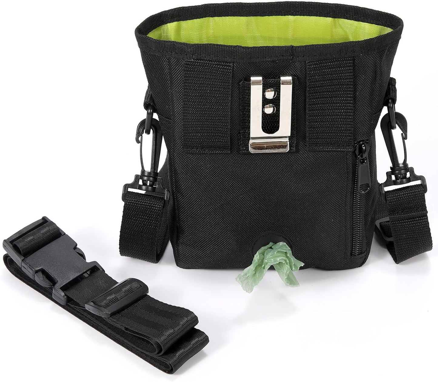 Dog Treat Pouch with Collapsible Dog Bowl, Training Clicker and Poop Bags, Treat Pouches for Pet Training, Built-in Poop Bag Dispenser, Waist Belt Clip, Puppy Treat Pouch Magnetic Closure - Black