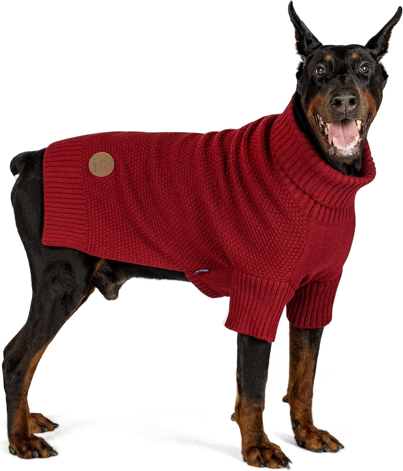 cyeollo Dog Sweater Turtleneck Soft Knitted Sweaters with Leash Hole Warm Cozy Dog Clothes for Large Dogs, Burgundy 2XL