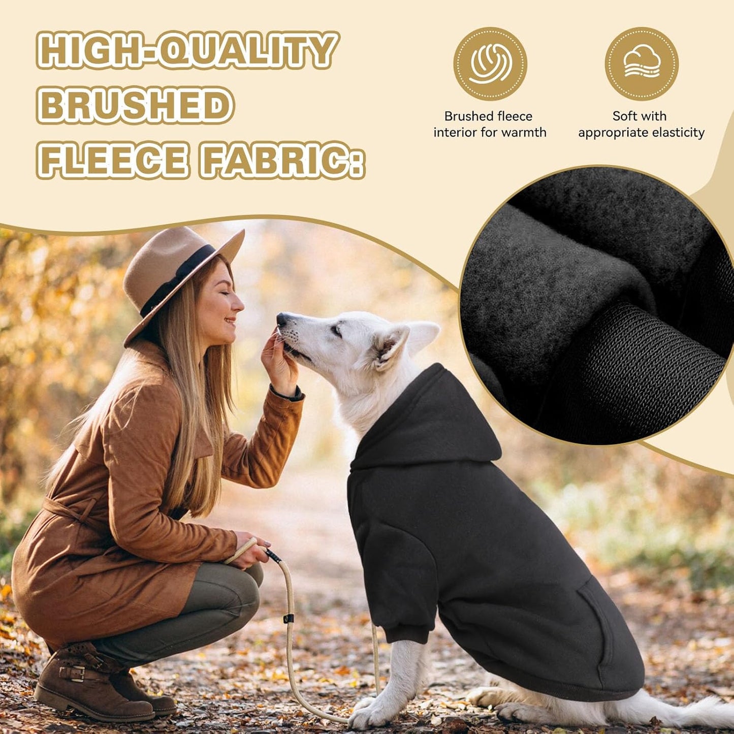 Dog Hoodie Dog Sweaters for Small Dogs Dog Sweater Soft Solid Brushed Fleece Dog Clothes Dog Hoodie Sweatshirt with Pocket(Black-XS)