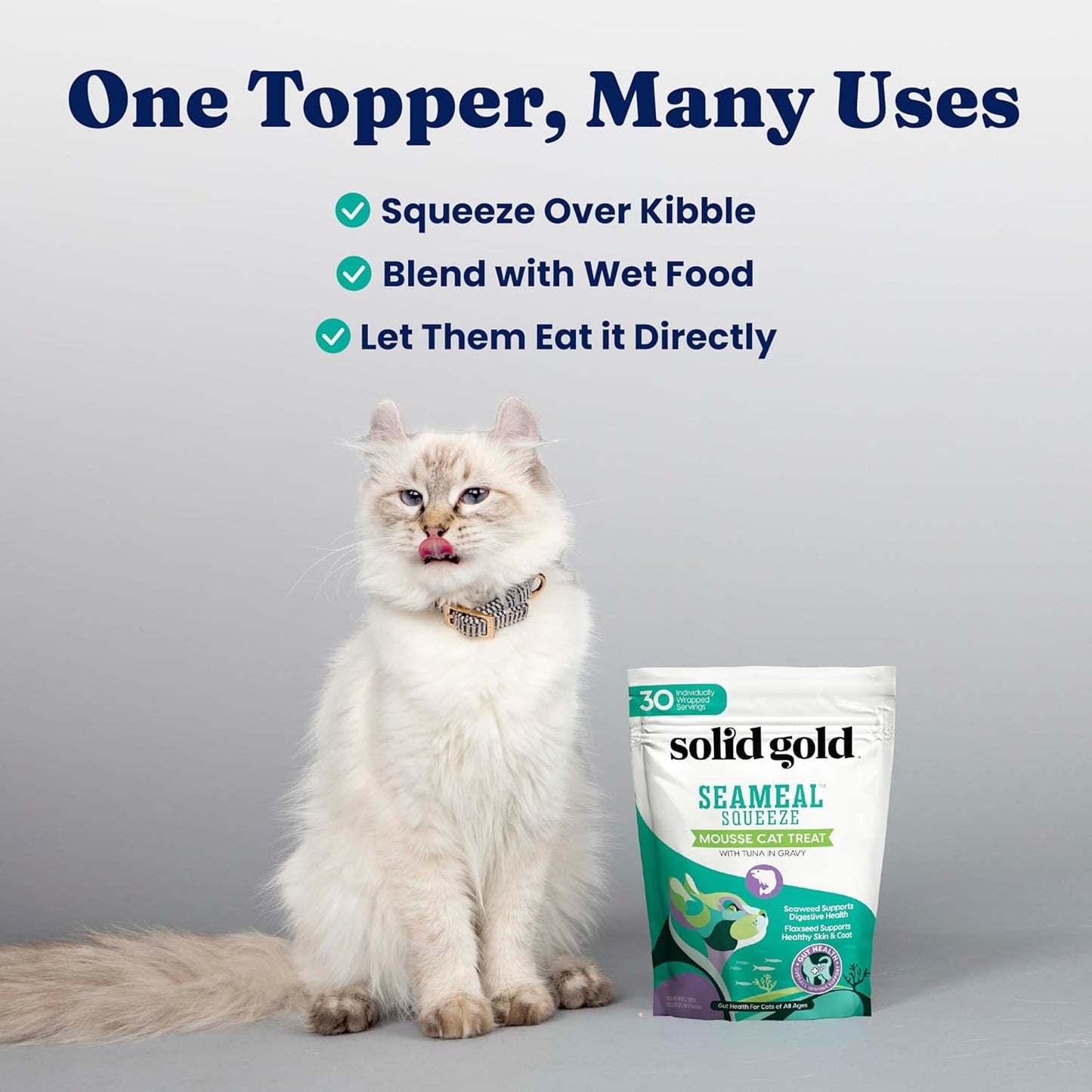 Solid Gold Lickable Cat Treats - Limited Ingredient SeaMeal Squeezable Healthy Cat Treats Variety - Chicken & Tuna Snack & Topper Squeeze Ups for Cats w/for Gut & Immune Support - 3oz/6ct