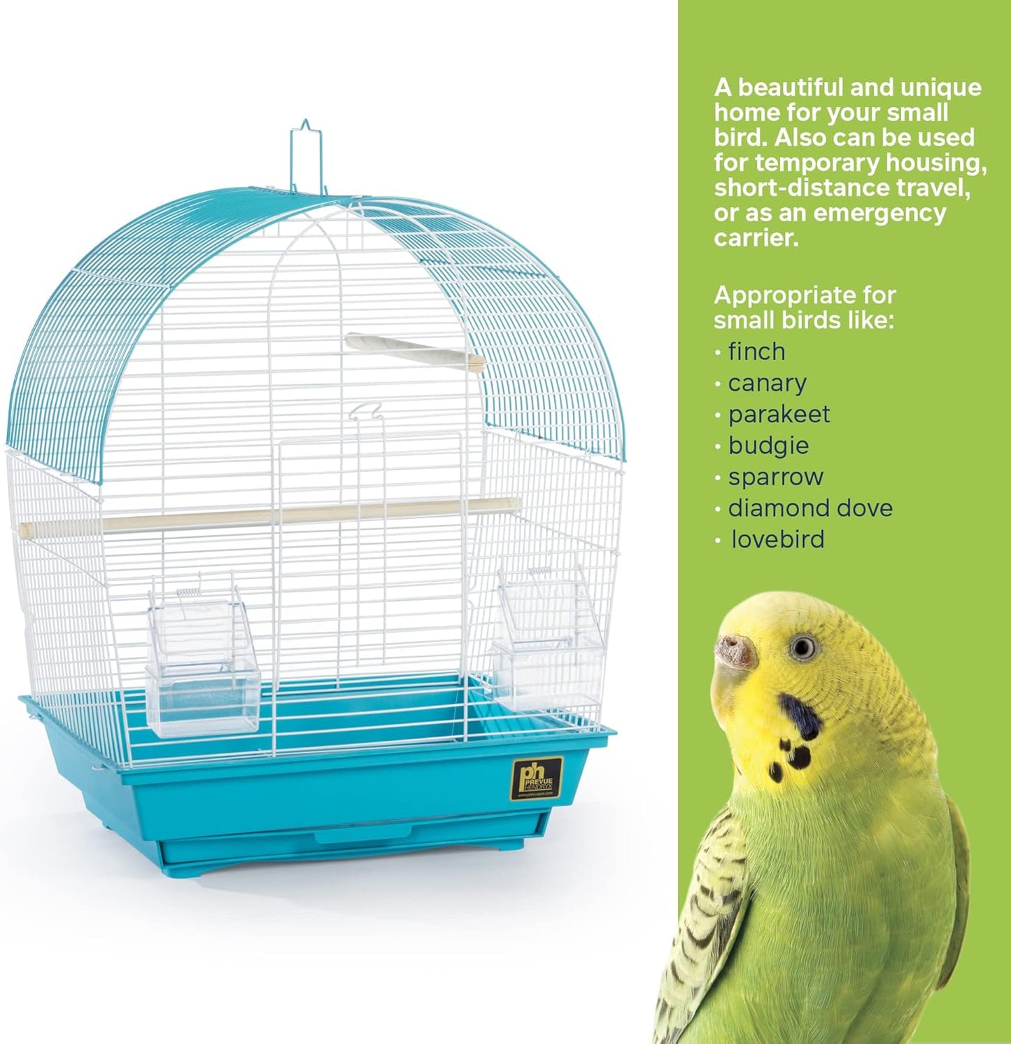 Prevue Pet Products South Beach Dome Top Bird Cage, Teal (SP50071),14 1/8" L x 11 1/4" W x 18 1/8" H
