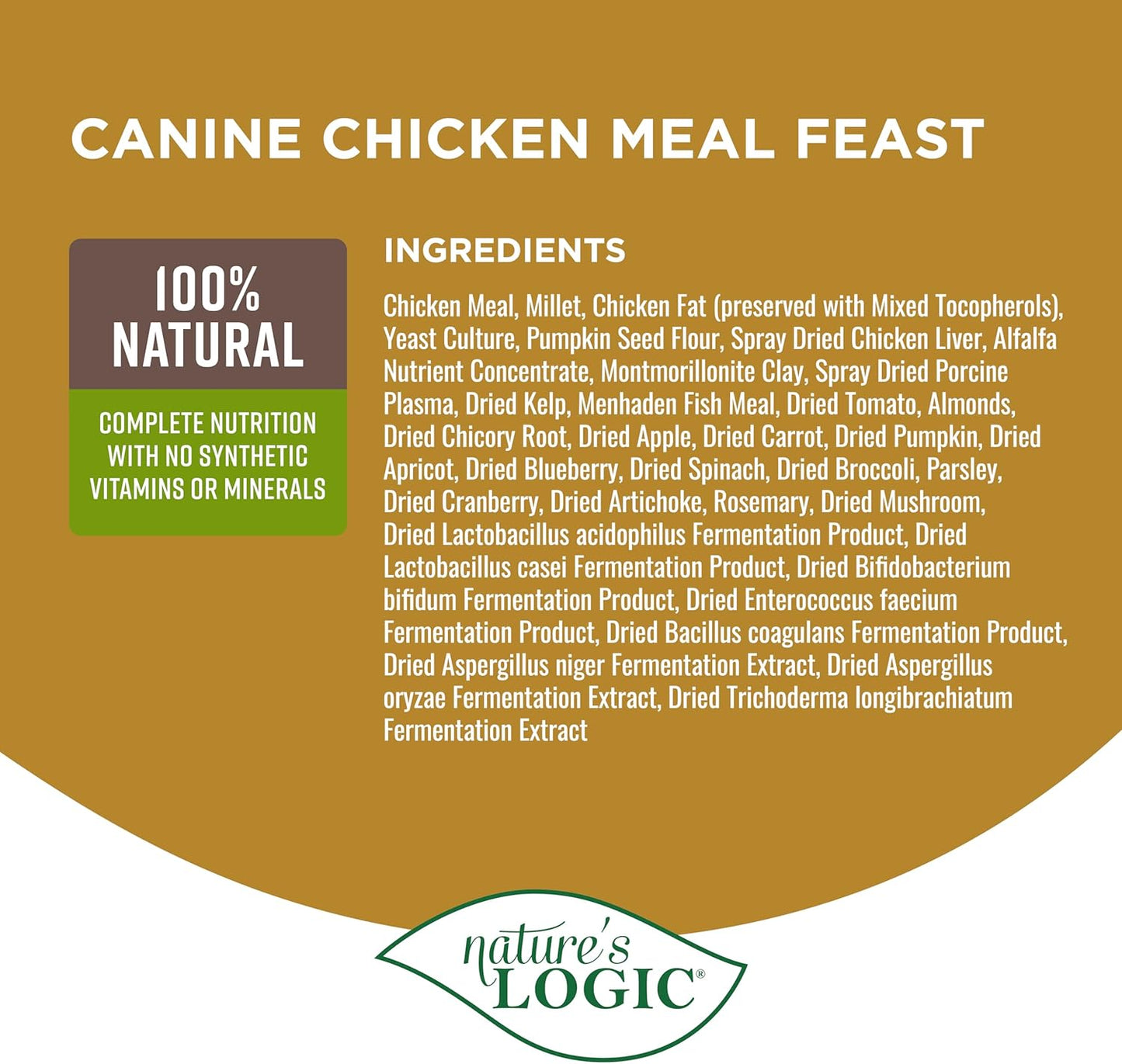 NATURE'S LOGIC Dry Dog Food - 100% Natural - No Synthetics - for All Ages, Sizes, Breeds - Free from Common Allergens, High Protein - Chicken Meal Feast, 13lbs