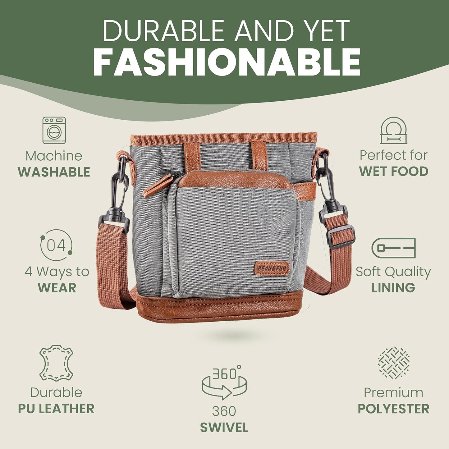 BEAU&FUR Dog Treat Pouch with Clicker for Training - Hands-Free Dog Treat Bag with Magnetic Closure, Built-in Poop Bag Holder Pocket