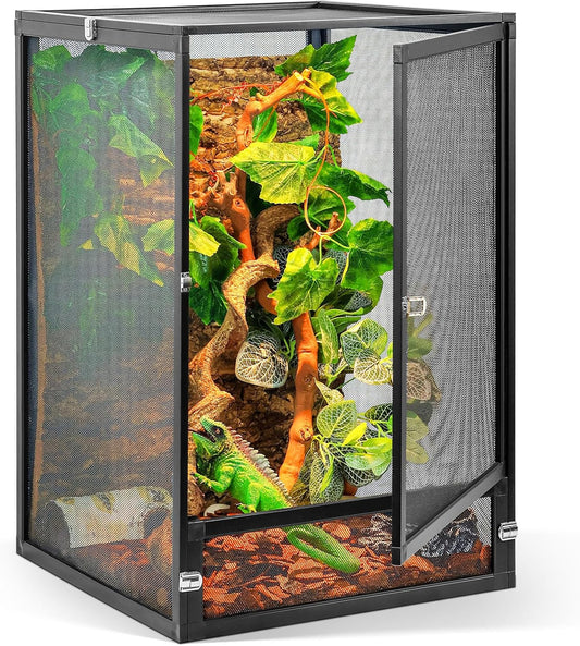 33 Gallon 360° Panoramic Foldable Reptile Terrarium Kit: Crested Gecko Tank and Reptile Cage for Superior Ventilation, Easy Feeding, Sturdiness, and Simple Assembly (Black, 26"x17"x17")