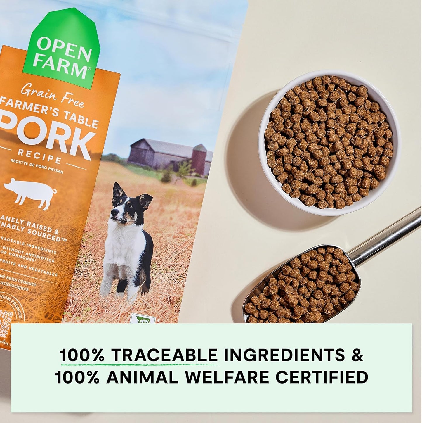 Open Farm, Grain-Free Dry Dog Food, Complete & Balanced Kibble, Sustainably & Ethically Sourced Ingredients, Non-GMO Veggies & Superfoods to Support Overall Health, Pork Recipe, 4lb Bag