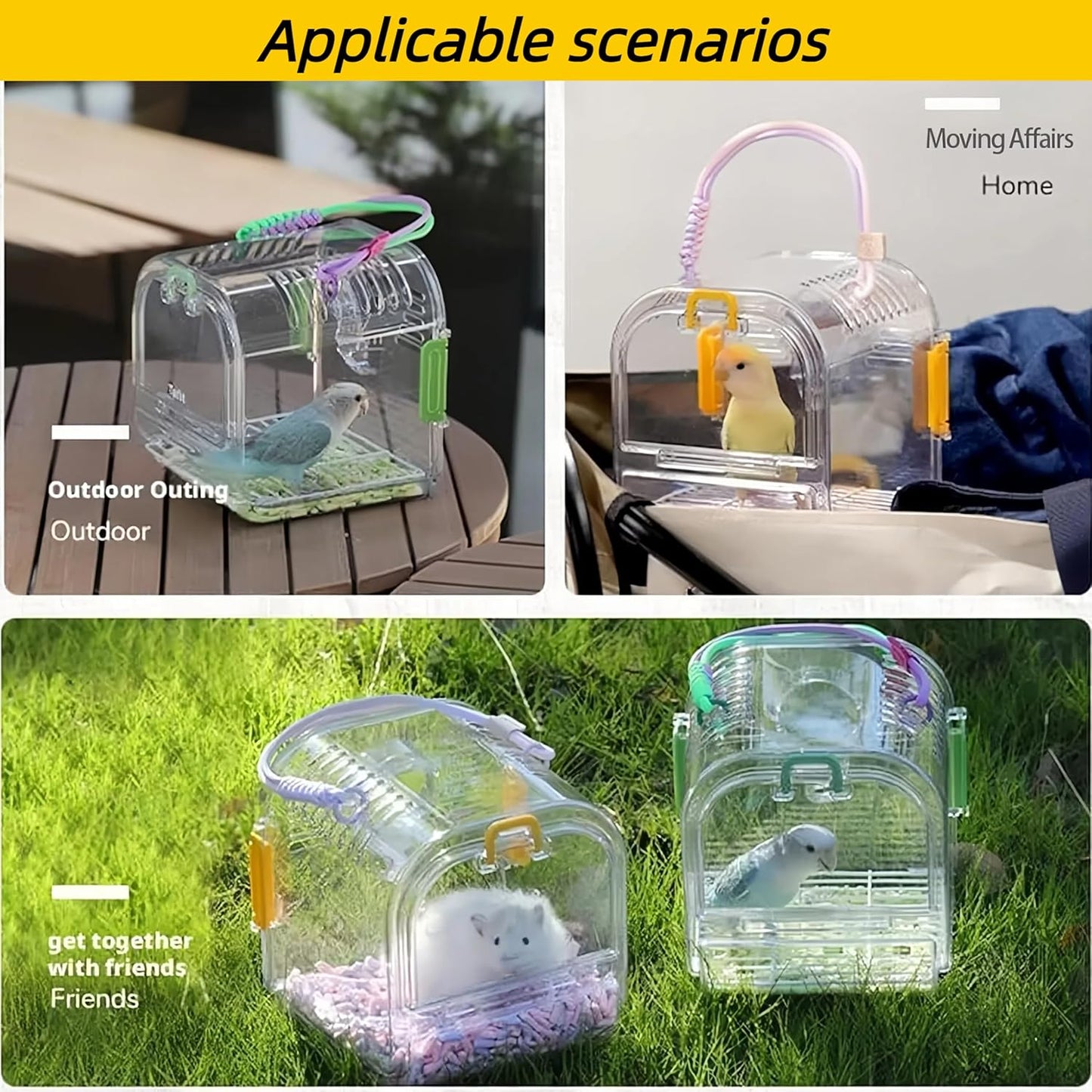 Small Bird Travel Cage Carrier,Portable Plastic Bird Cages,Portable Bird Carrier with Clear Acrylic Design, Travel Cage with Cover, Indoor Outdoor Use (Purple)