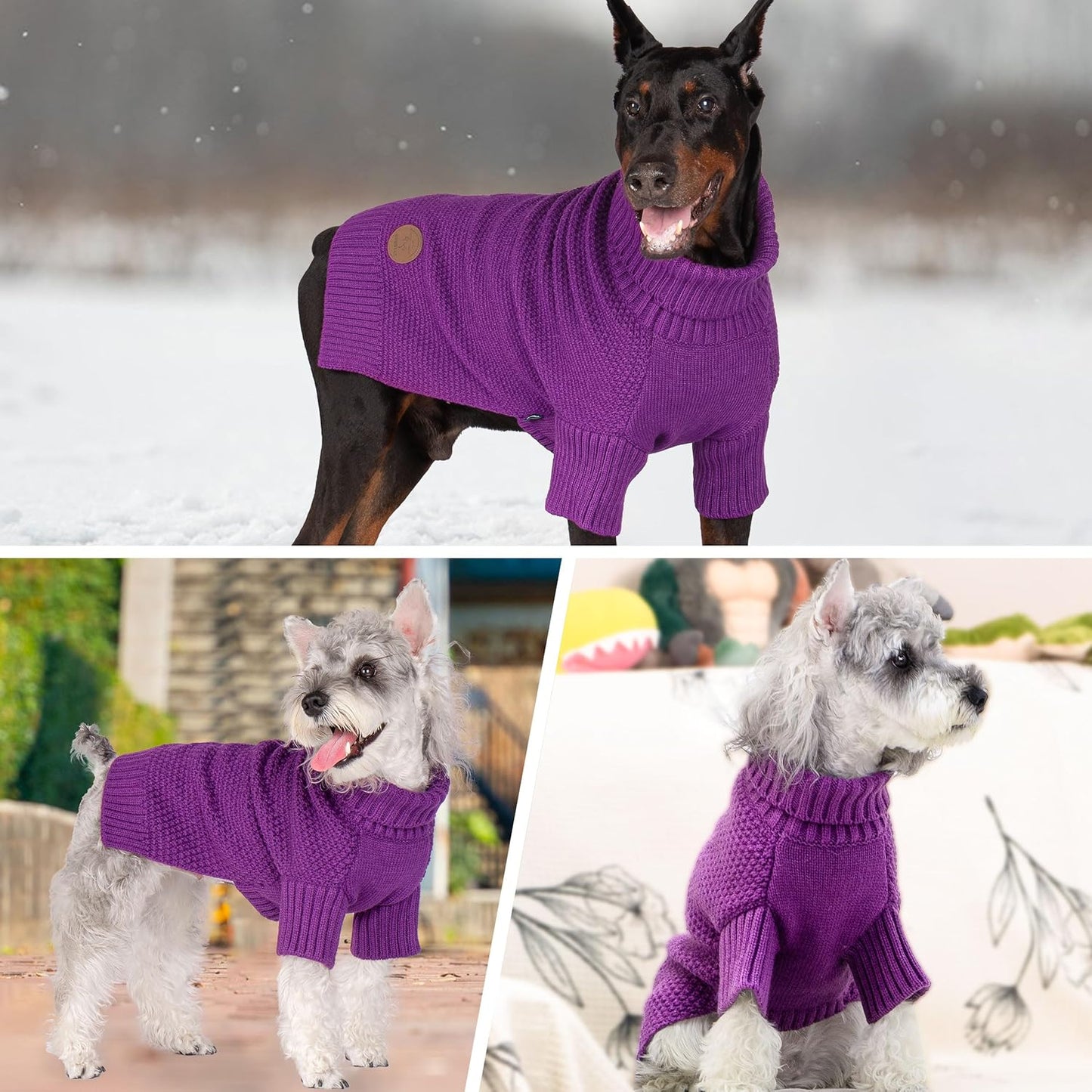cyeollo Dog Sweater Pullover Turtleneck for Dogs, Classic Knitwear Fall Winter Cold Weather Doggie Clothes Warm Pet Apparel Small Dog Sweaters, Purple M
