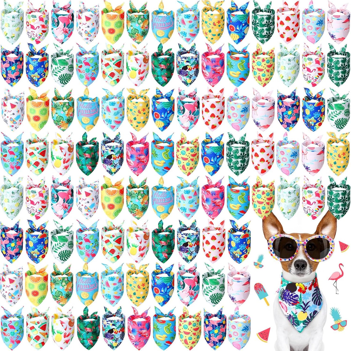 Chunful 100 Pieces Dog Bandanas Bulk Summer Pet Bandanas Pack Triangle Scarf Bib Kerchief Set for Small Large Dog Costume Accessories Decoration(31.5 x 21.7 x 21.7,Fruit)