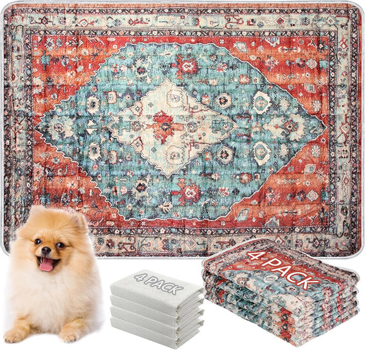 Washable Thickened Pee Pads for Dogs, 4 Pack (18"x24") Upgrade Reusable Puppy Pads with Non-Slip Rug, Super Absorbent Leakproof Puppy Training & Whelping Pads for Dogs, Doggie