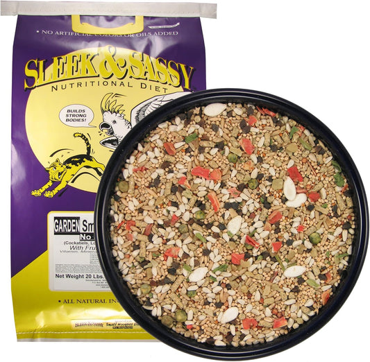 SLEEK & SASSY Garden Small Hookbill No Sunflower Bird Food for Lovebirds, Cockatiels, Quaker Parrots & Small Conures (20 lbs.)