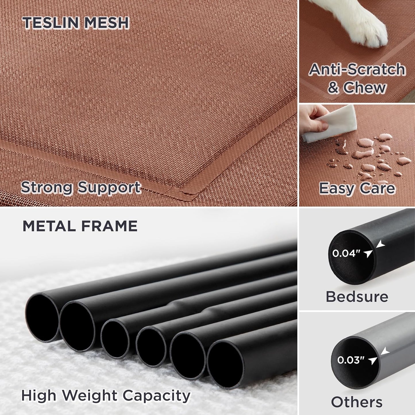 Bedsure Elevated Raised Cooling Cots Bed for Large Dogs, Portable Indoor & Outdoor Pet Hammock with Skid-Resistant Feet, Frame with Breathable Mesh, Terracotta, 49 inches