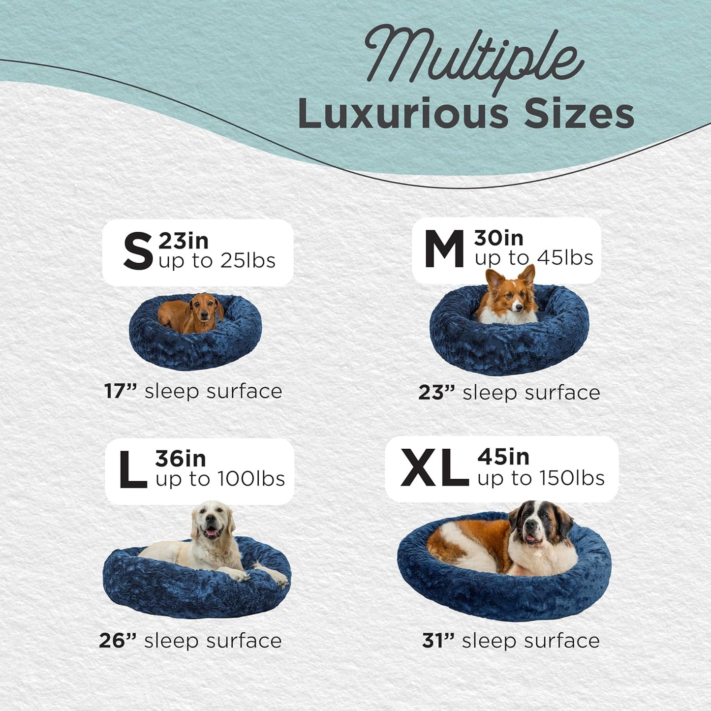 Best Friends by Sheri Original Calming Donut Dog and Cat Bed, Lux Faux Fur, Navy Blue, (23in x 23in) - Anxiety Relief for Pets Up to 25 lbs