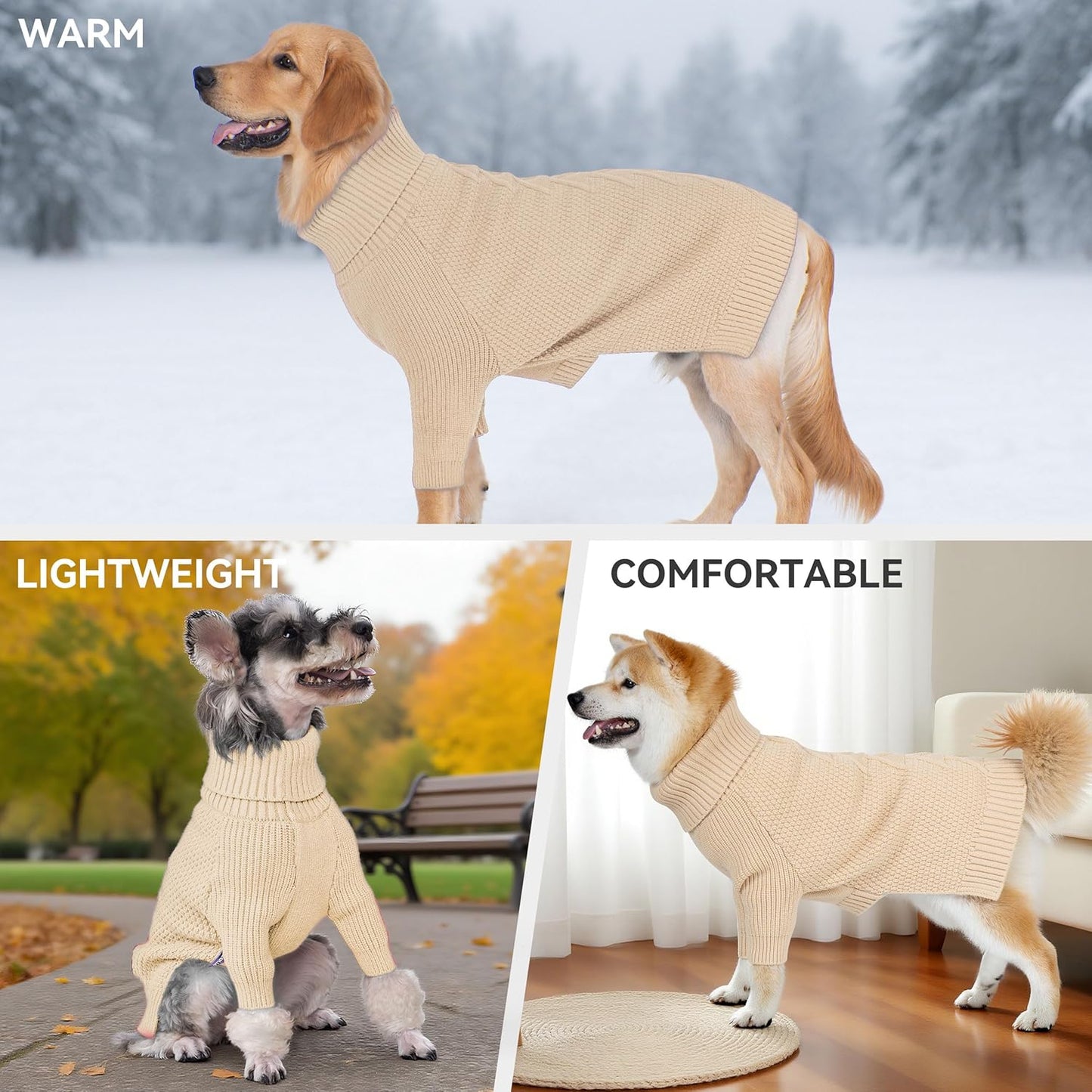 cyeollo 4XL Dog Sweater,Pullover Turtleneck for Large Dogs Classic Knitwear Fall Winter Cold Weather Dog Clothes Warm Pet Apparel Large Big Dogs Sweaters Male&Female, Beige XXXXL