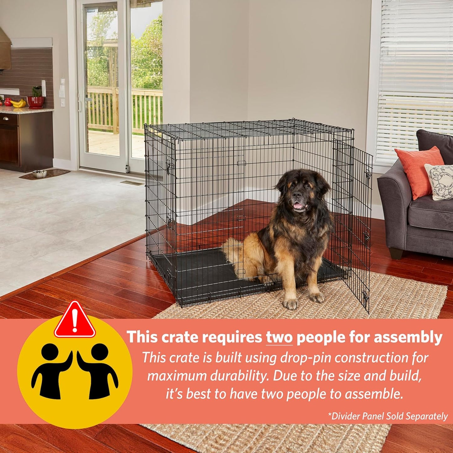 MidWest Homes for Pets Solutions Series XXL Double Door 54-Inch Dog Crate for the Largest Breeds, Sturdy Drop Pin Assembly, Black E-Coated, SL54DD