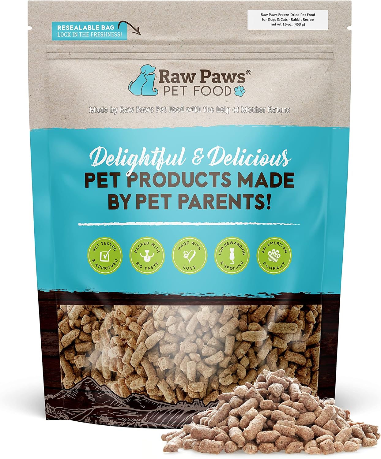 Raw Paws Freeze Dried Dog Food & Cat Food - Rabbit Recipe, 16-oz - Made in USA - Freeze-Dried Dog Food, Raw Dog and Cat Food