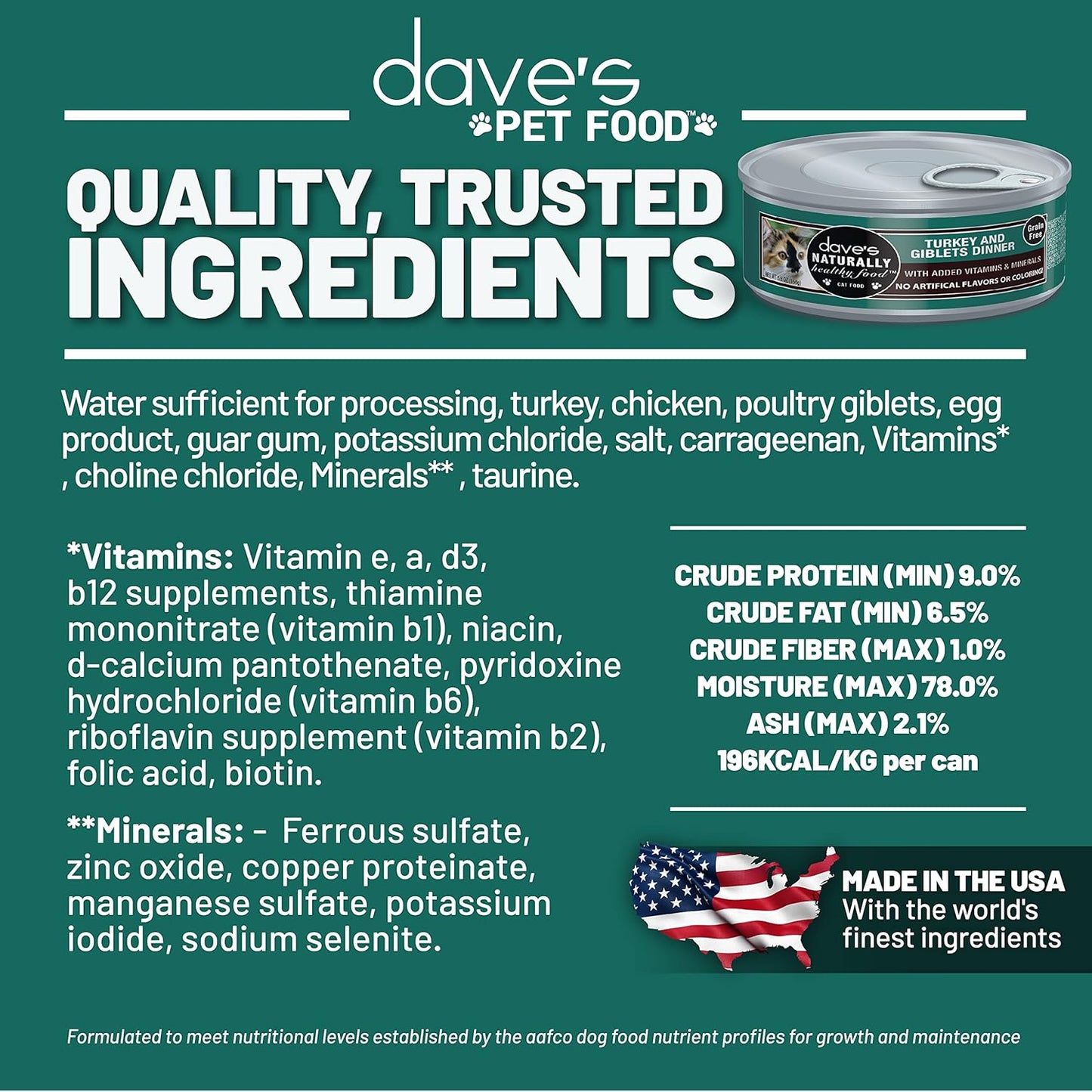 Dave's Pet Food Grain Free Wet Cat Food Gravy (Turkey & Giblets Dinner in Gravy), Made in USA Naturally Healthy Canned, Added Vitamins & Minerals, 5.5 oz Cans (24 Pack)