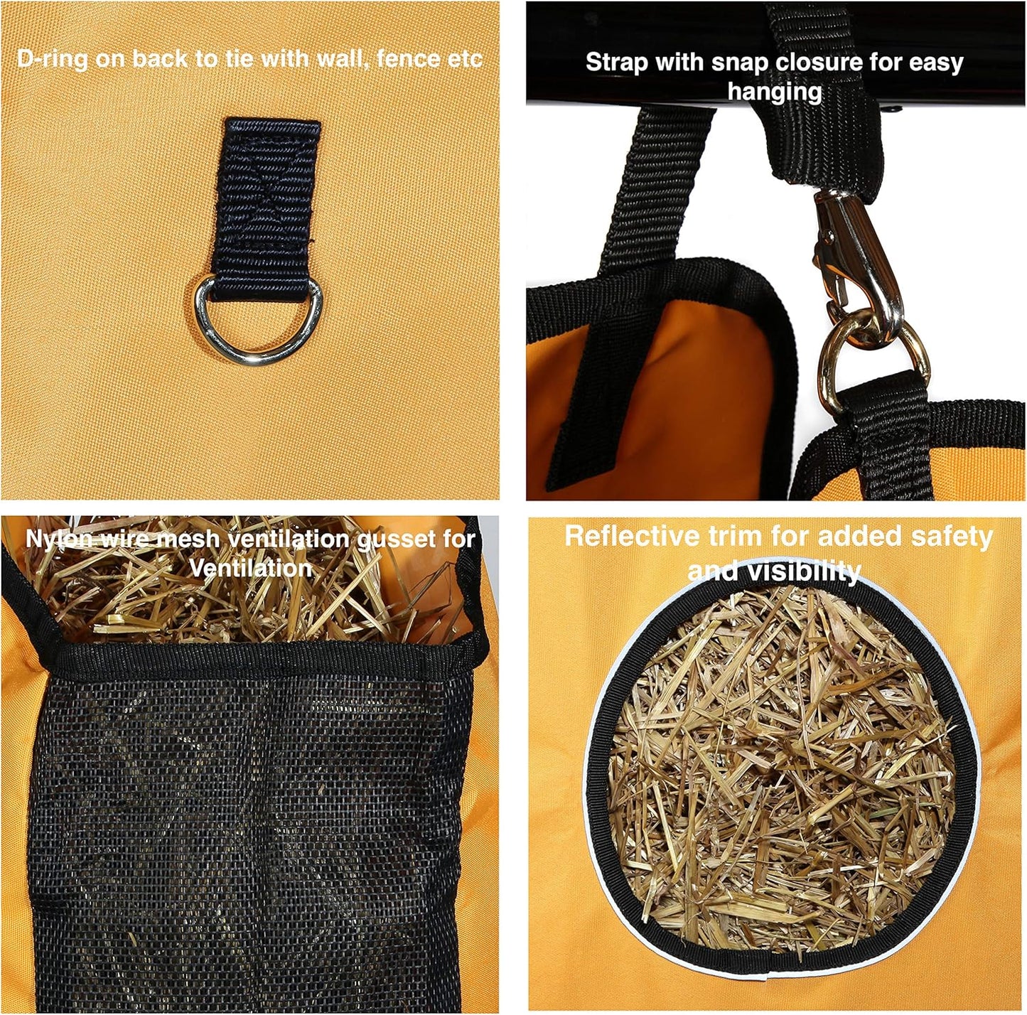 Majestic Ally 1200 D Hay Feeder Tote Bag for Horses, Sheep with Reflective Trim- Reduces Waste - Comes with 36” Hay Net. (Hunter Green)